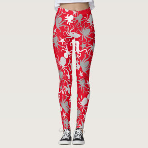 Octopus Pattern.b Red BG Leggings