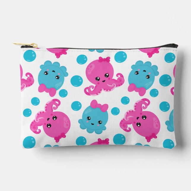 Octopus Pattern, Cute Octopus, Sea Animals Accessory Pouch (Front)
