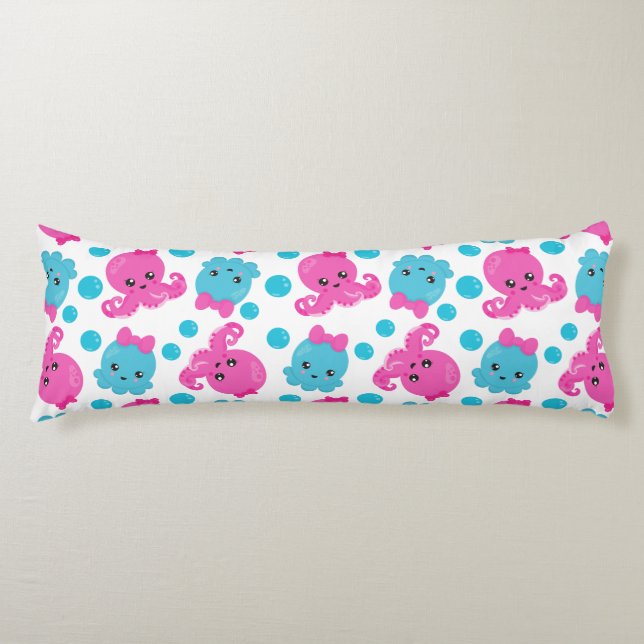 Octopus Pattern, Cute Octopus, Sea Animals Body Pillow (Front)
