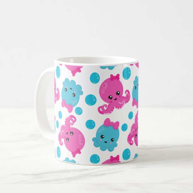 Octopus Pattern, Cute Octopus, Sea Animals Coffee Mug (Front Left)
