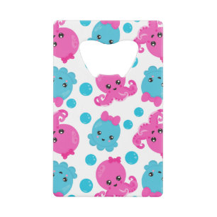 Octopus Pattern, Cute Octopus, Sea Animals Credit Card Bottle Opener
