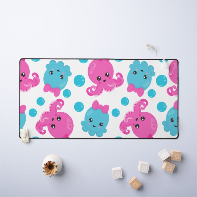 Octopus Pattern, Cute Octopus, Sea Animals Desk Mat (Kids Table)