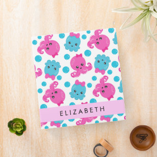 Octopus Pattern, Cute Octopus, Sea, Your Name Binder
