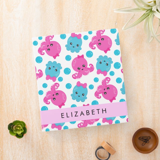 Octopus Pattern, Cute Octopus, Sea, Your Name Binder (In Situ)
