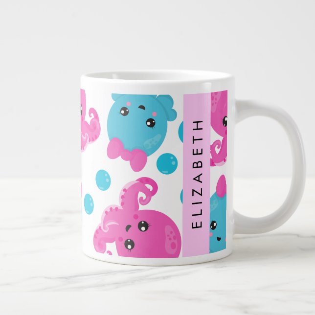 Octopus Pattern, Cute Octopus, Sea, Your Name Large Coffee Mug (Right)