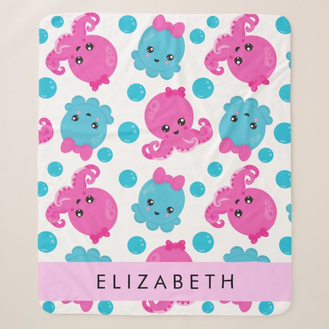 Octopus Pattern, Cute Octopus, Sea, Your Name Sherpa Blanket (Front)