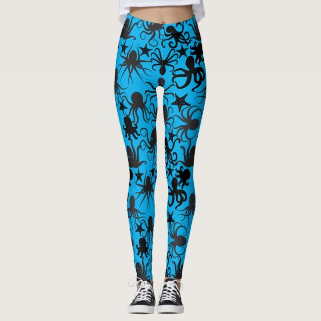 Octopus Pattern.w LBlue BG Leggings (Front)