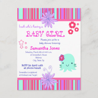 Octopus Pink Baby Shower Invitations