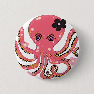 octopus pink flower art 2 inch round button