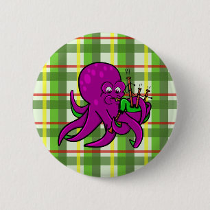 Octopus Piper Musical Instrument Illustration 2 Inch Round Button