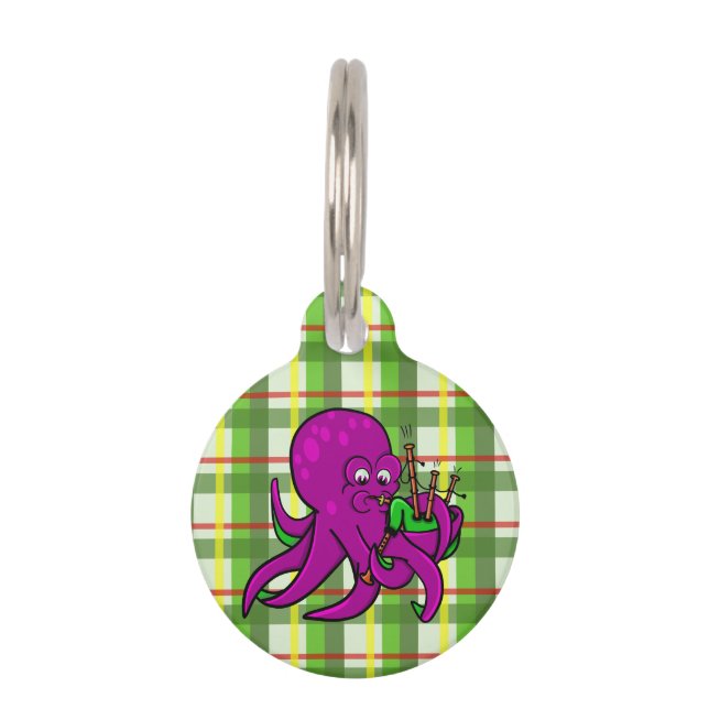 Octopus Piper Musical Instrument Illustration Pet Tag (Front)