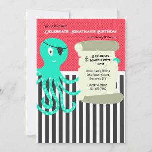 Octopus Pirate Birthday Invitation