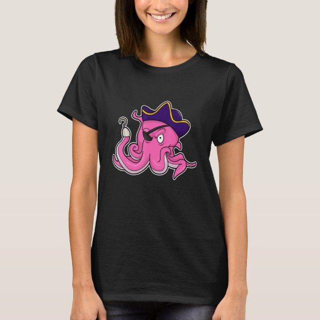 Octopus Pirate Hook hand Eye patch T-Shirt (Front)