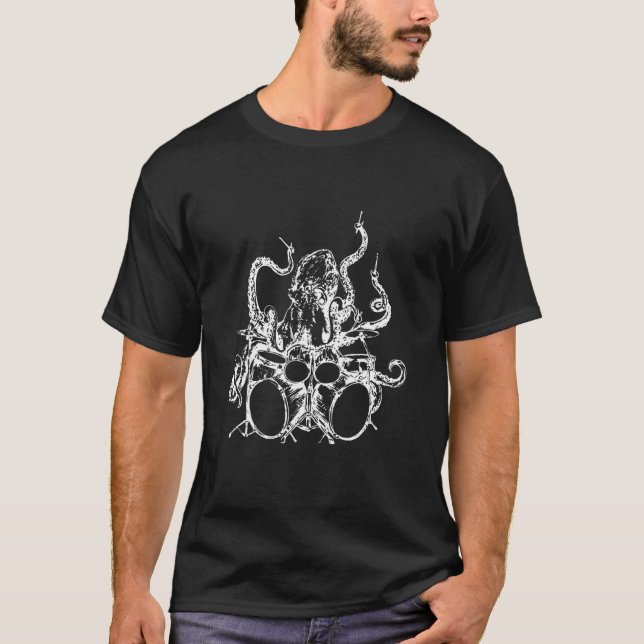 Octopus Playing Drums Drummer Drumming Musician T-Shirt (Front)
