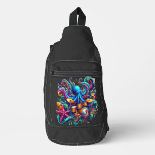 Octopus playing drums Percussive Sea Symphony  Sling Bag