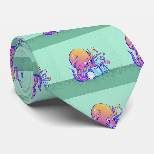 Octopus Playing Drums Tie (Rolled)