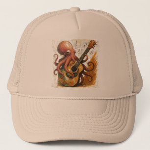 Octopus Playing Guitar Vintage Music Art Trucker Hat