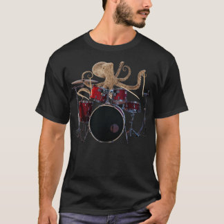 Octopus Playing Red Drums Mens Gift Drummer Octopu T-Shirt