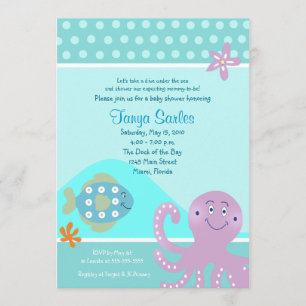 Octopus & Poisson Océan 5x7 Baby shower Invitation
