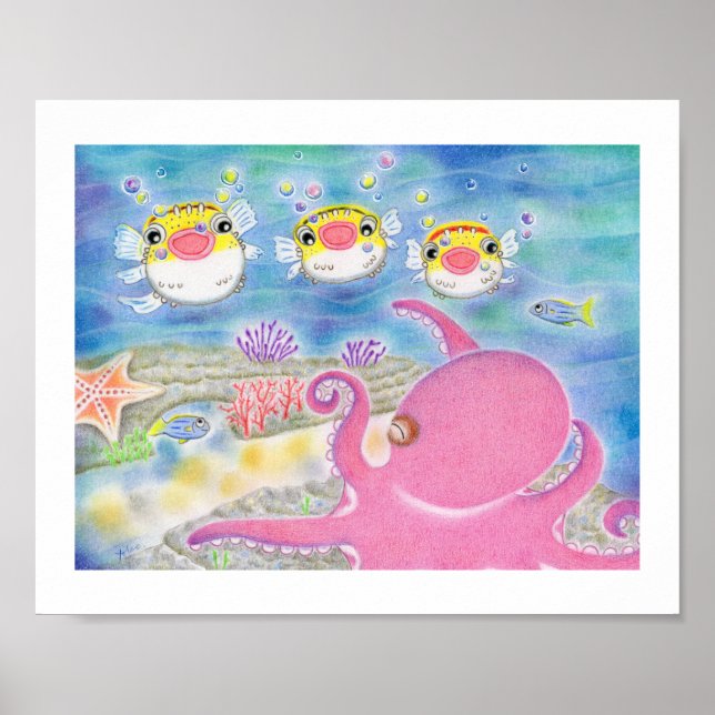 Octopus Porcupinefish Singing Nursery Art Poster (Front)