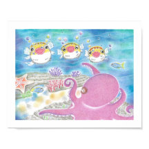 Octopus Porcupinefish Singing Nursery Art Poster