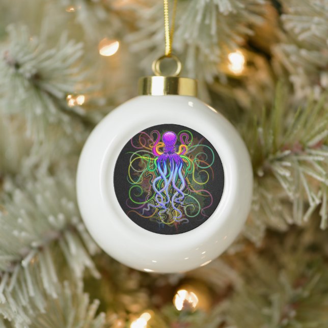 Octopus Psychedelic Luminescence Ceramic Ball Christmas Ornament (Tree)