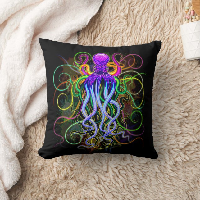 Octopus Psychedelic Luminescence Throw Pillow (Blanket)