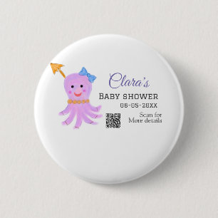 Octopus purple blue watercolor baby shower sea ani 2 inch round button