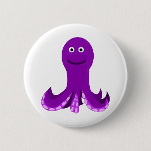 Octopus Purple Happy Smiling Cartoon Sealife 2 Inch Round Button