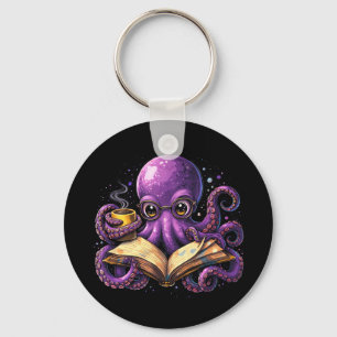 Octopus reading book coffee lover bookish caffeine keychain