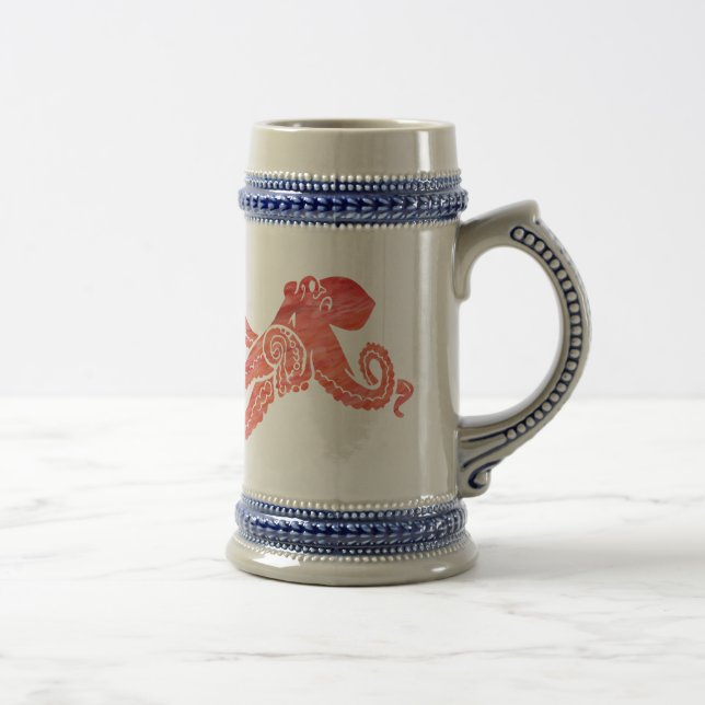Octopus Red Left-Handed Beer Stein (Right)
