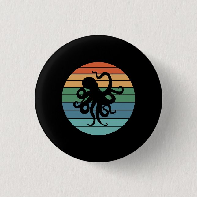 Octopus Retro 1 Inch Round Button (Front)