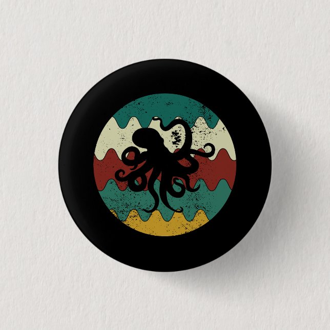 Octopus Retro  1 Inch Round Button (Front)