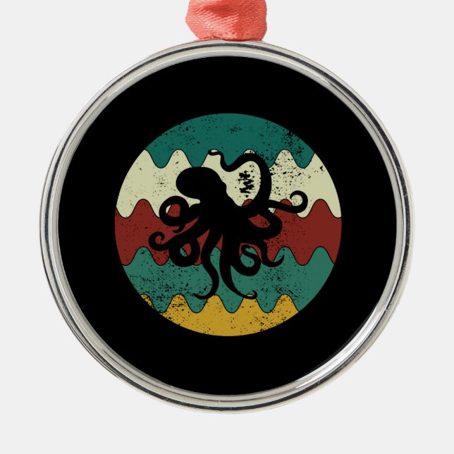 Octopus Retro  Metal Ornament (Front)