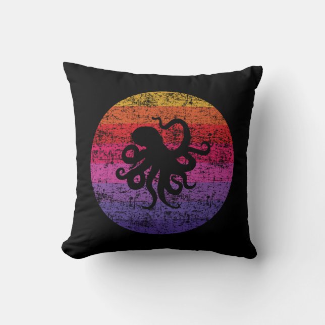Octopus Retro Throw Pillow (Front)