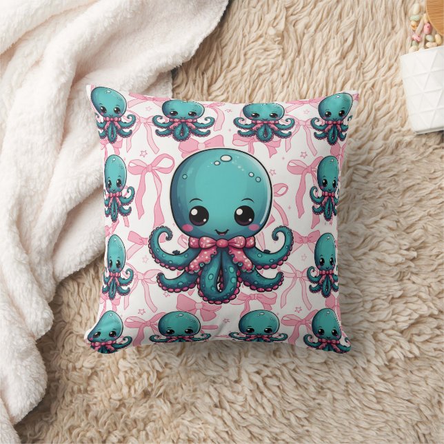Octopus Ribbon Print Throw Pillow (Blanket)
