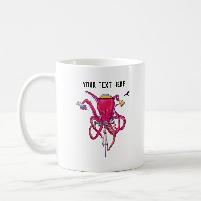 Octopus riding a bicycle coffee mug (Left)