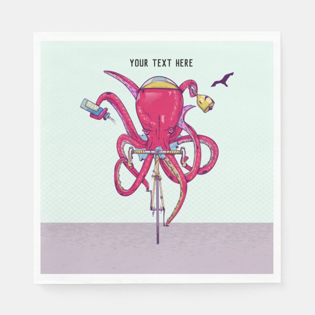 Octopus Riding a bike Napkin (Front)