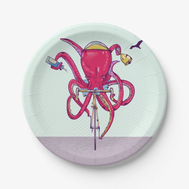 Octopus Riding a bike Paper Plate (Front)