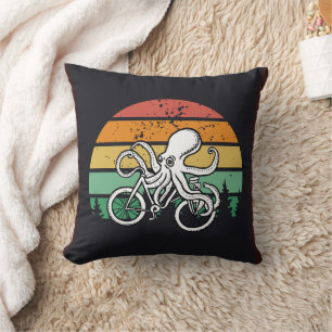 Octopus Riding a Bike Throw Pillow