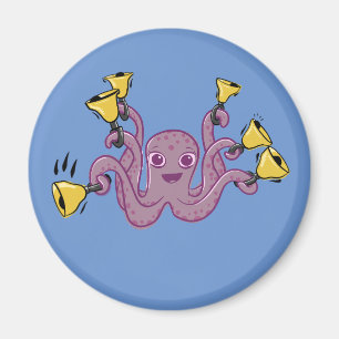 Octopus Ringing Handbells Cartoon Magnet