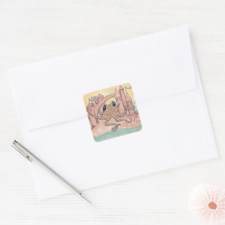 Octopus & Sandcastle Square Sticker