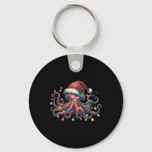 Octopus Santa Christmas Lights Ocean Octopus Anima Keychain