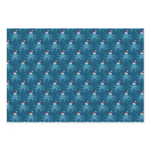 Octopus Santa Hat Blue Holiday Animal Christmas