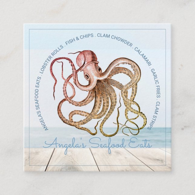 Octopus Sea Food Food Truck Square Business Card (Front)