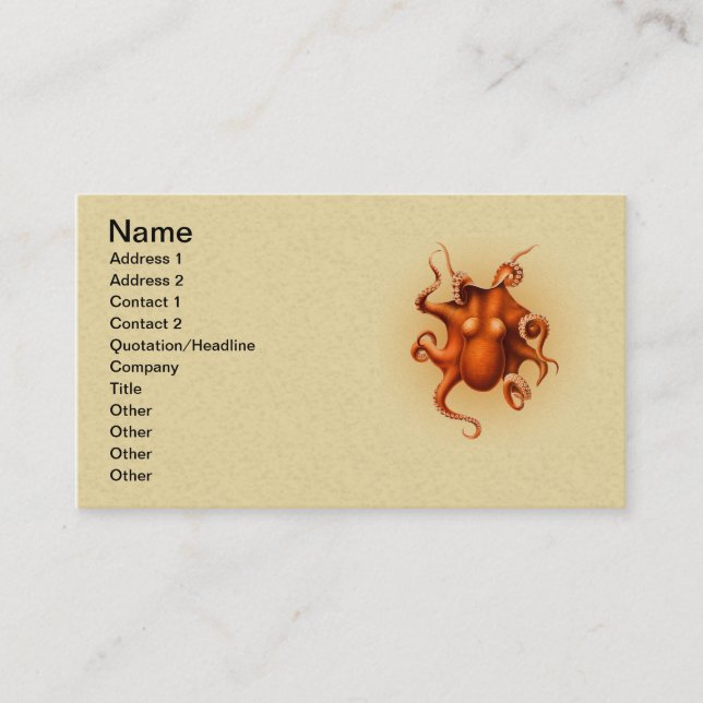 Octopus Sea Monster Creature Cephalapod Vintage Business Card (Front)