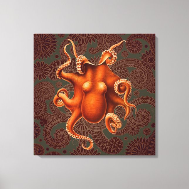 Octopus Sea Monster Creature Cephalapod Vintage Canvas Print (Front)