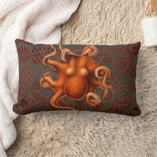 Octopus Sea Monster Creature Cephalapod Vintage Lumbar Pillow