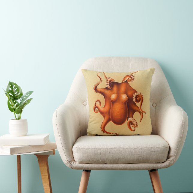 Octopus Sea Monster Creature Cephalapod Vintage Throw Pillow (Chair)