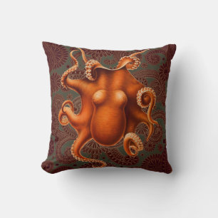 Octopus Sea Monster Creature Cephalapod Vintage Throw Pillow